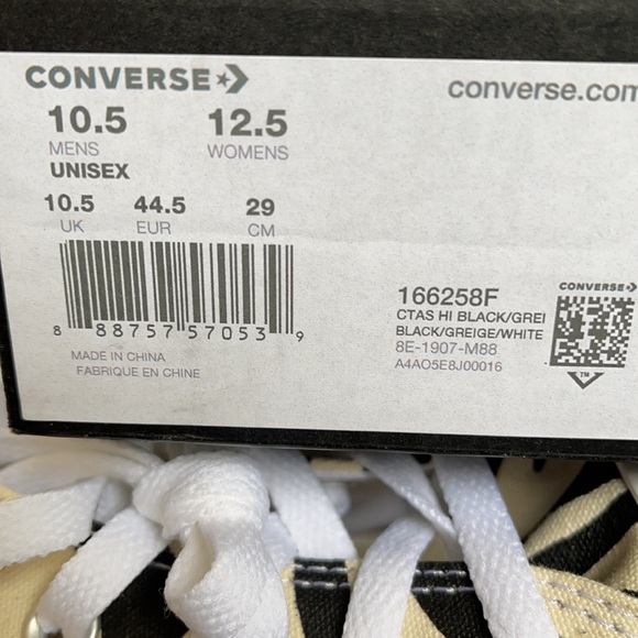 Converse Ctas Hi Black/Greige/White MEN`S Zebra Stripes - Picture 16 of 16